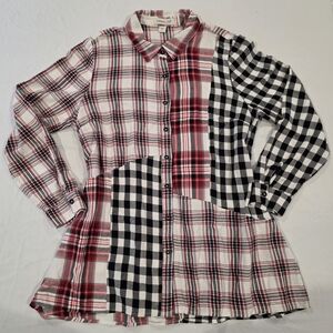 COLDWATER CREEK Into the Mix Plaid Tunic Black/Ivory L